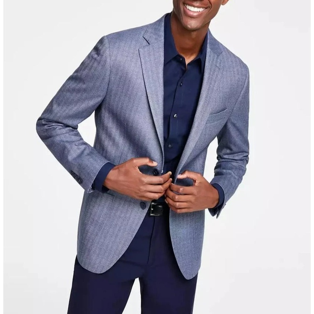 Michael Kors Mens Classic‎ fit Sport Coat Blazer 48L Light Blue Herringbone